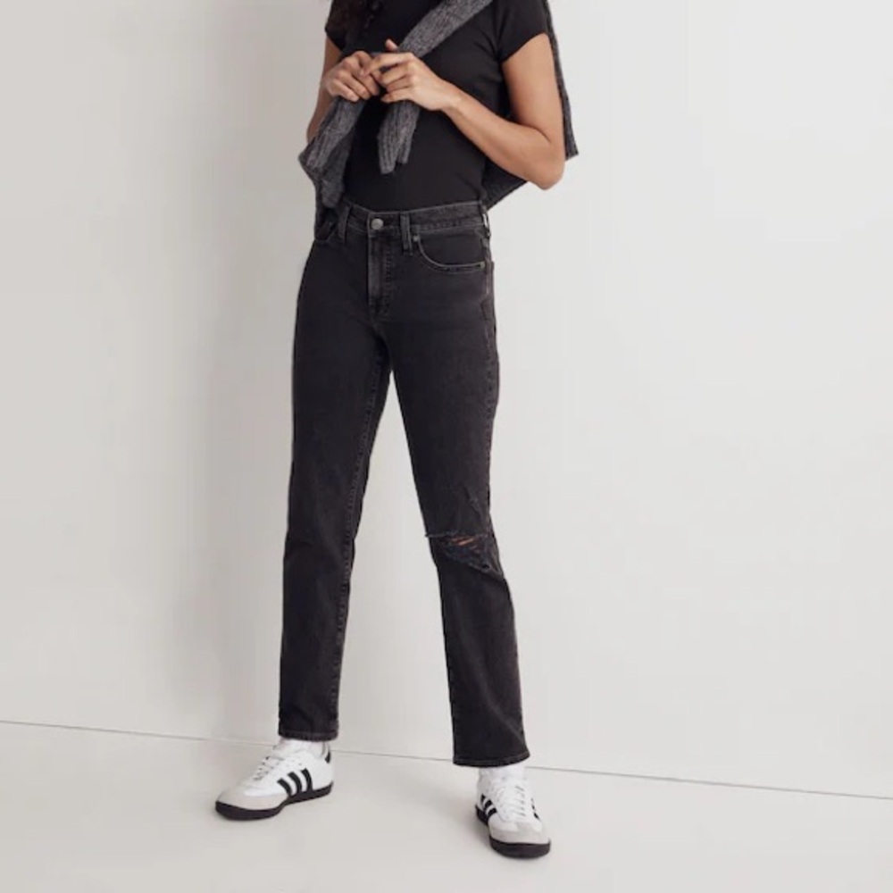 Madewell The Mid-Rise Perfect Vintage Straight Jeans Rosella Wash Ripped Edition